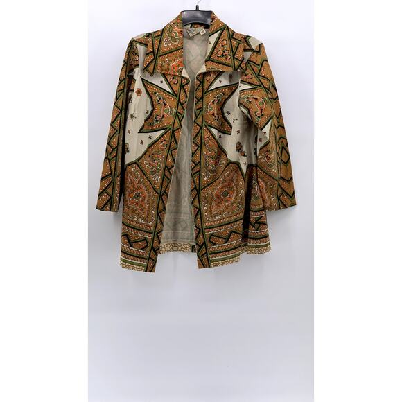 BERNARDO Women's Vintage 60's Orange Printed Long Sleeve Blazer SZ L - Picture 1 of 12